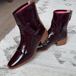 Womans Burgundy Patent Leather Booties